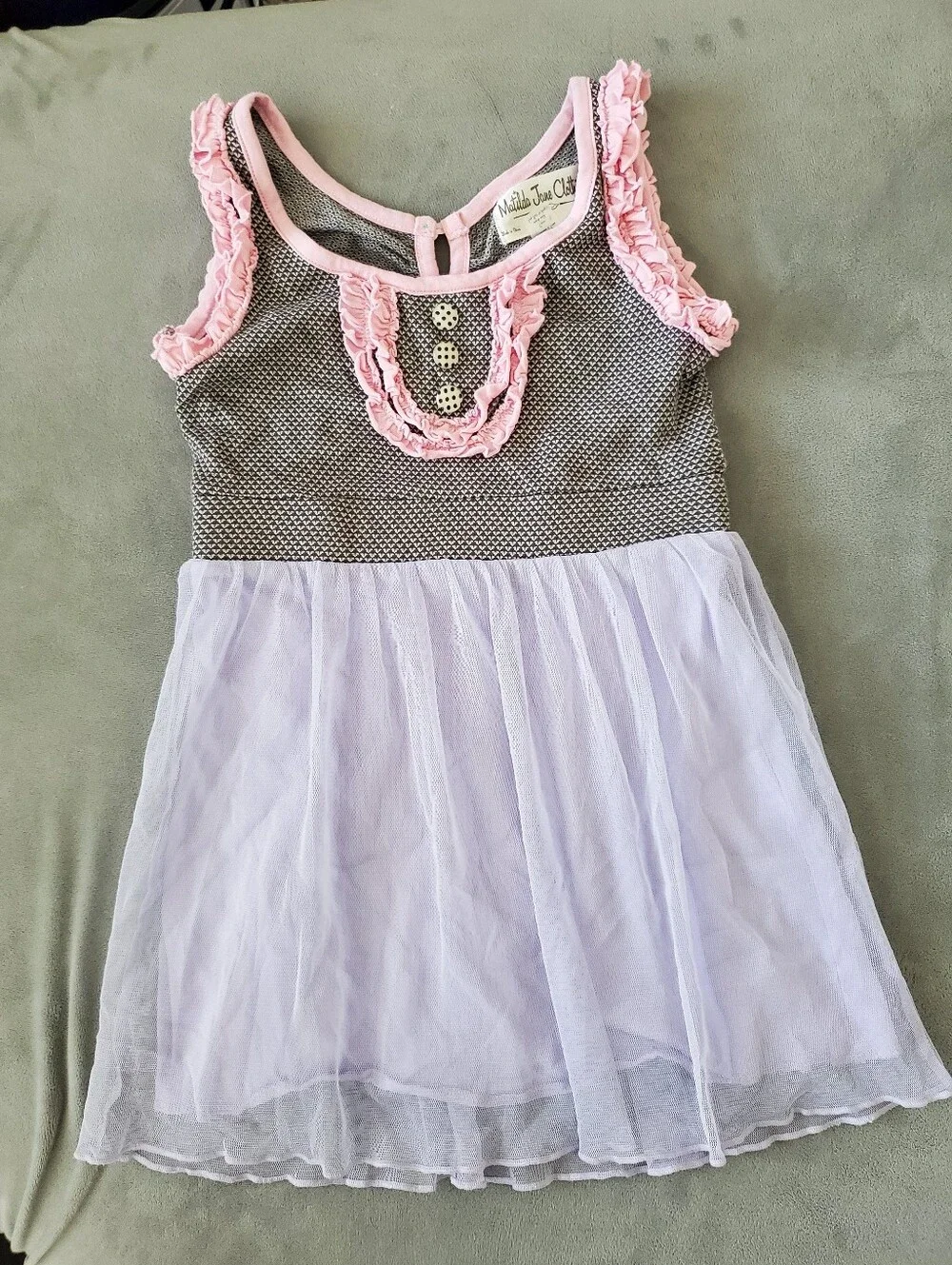 Matilda Jane Clothing Girls Ruffle Dress Size 2 Grey Pink Purple